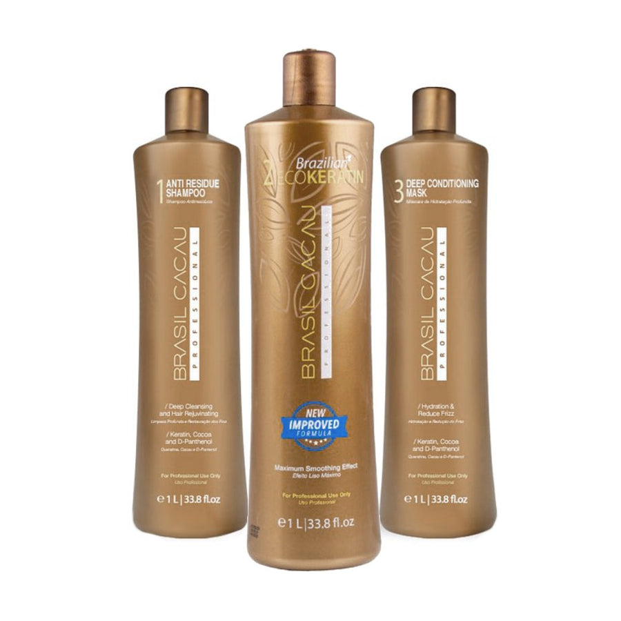 3 Bottle Salon Brasil Cacau Keratin Straightening Kit Large 1 Litre size bottles