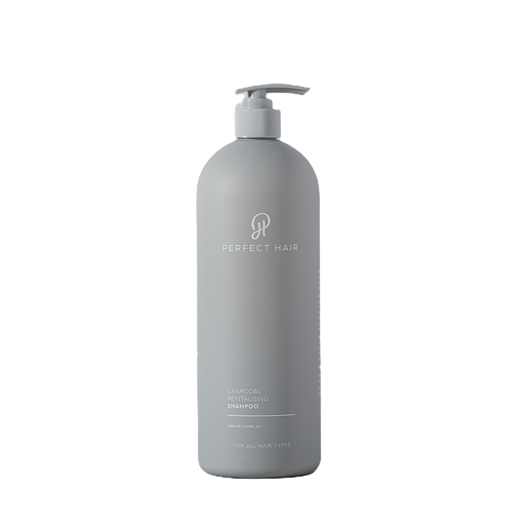 Pefect Hair Charcoal Shampoo 1 Litre bottle. This deep cleans but also relaxes and moisturizes the hair, leaving it softer, shinier, and more manageable.