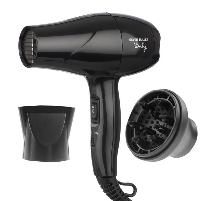 Silver Bullet Baby Travel Mini Hair Dryer & Diffuser - 1200W Dual Voltage (Black)