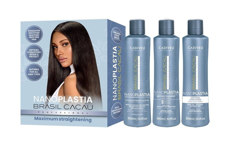 Brasil Cacau NanoPLASTIA 300ml Kit (Straightening Treatment + Anti-Frizz Shampoo & Conditioner)