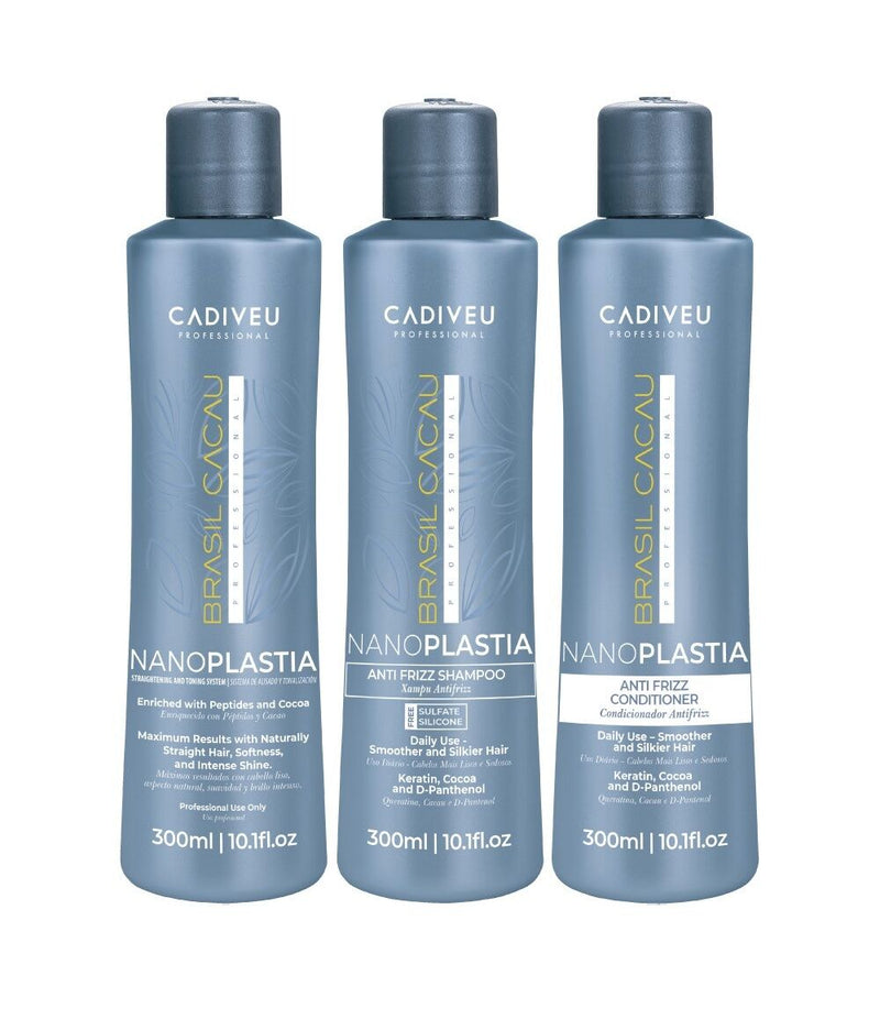 Brasil Cacau NanoPLASTIA 300ml Kit (Straightening Treatment + Anti-Frizz Shampoo & Conditioner)