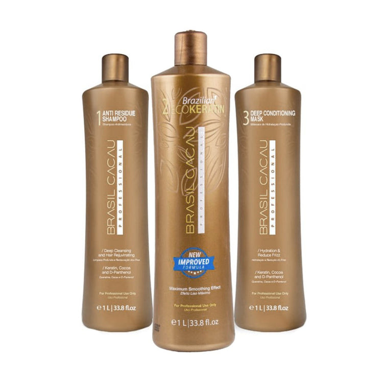 3 Bottle Salon Brasil Cacau Keratin Straightening Kit  Large 1 Litre size bottles 
