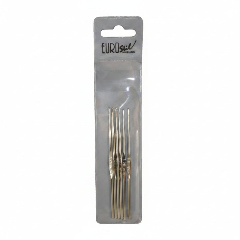 Packaged set of metal needles with Euroslot branding on a gray background