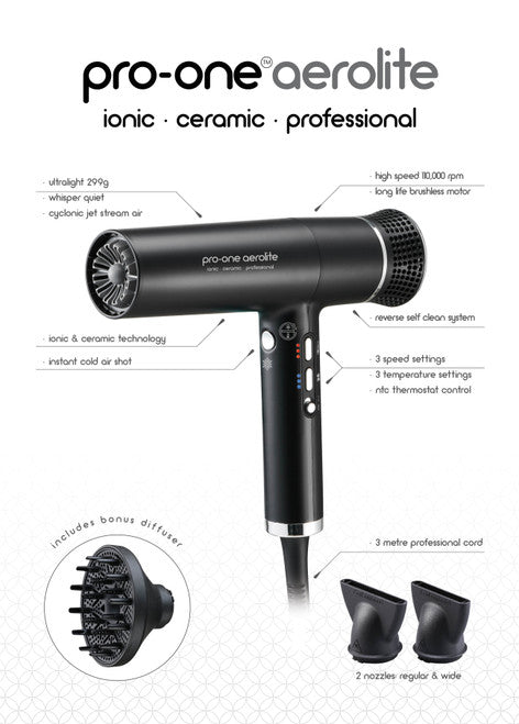 Pro-One Aerolite Professional Ceramic & Ionic Hair Dryer