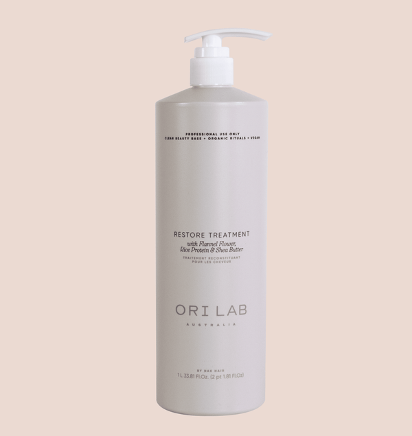 Ori Lab skincare bottle on a beige background