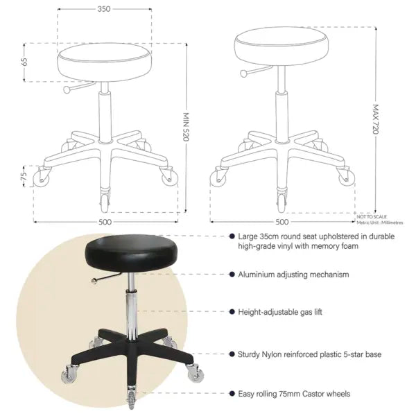 Turbo Salon Stool - Adjustable Height and Swivel Base
