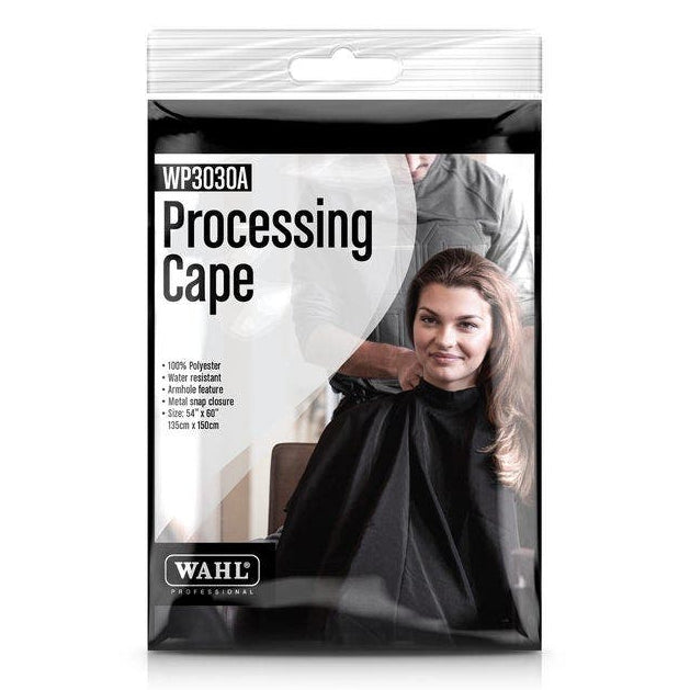 Wahl WP3030A Processing Cape packaging with a person getting their hair processed.